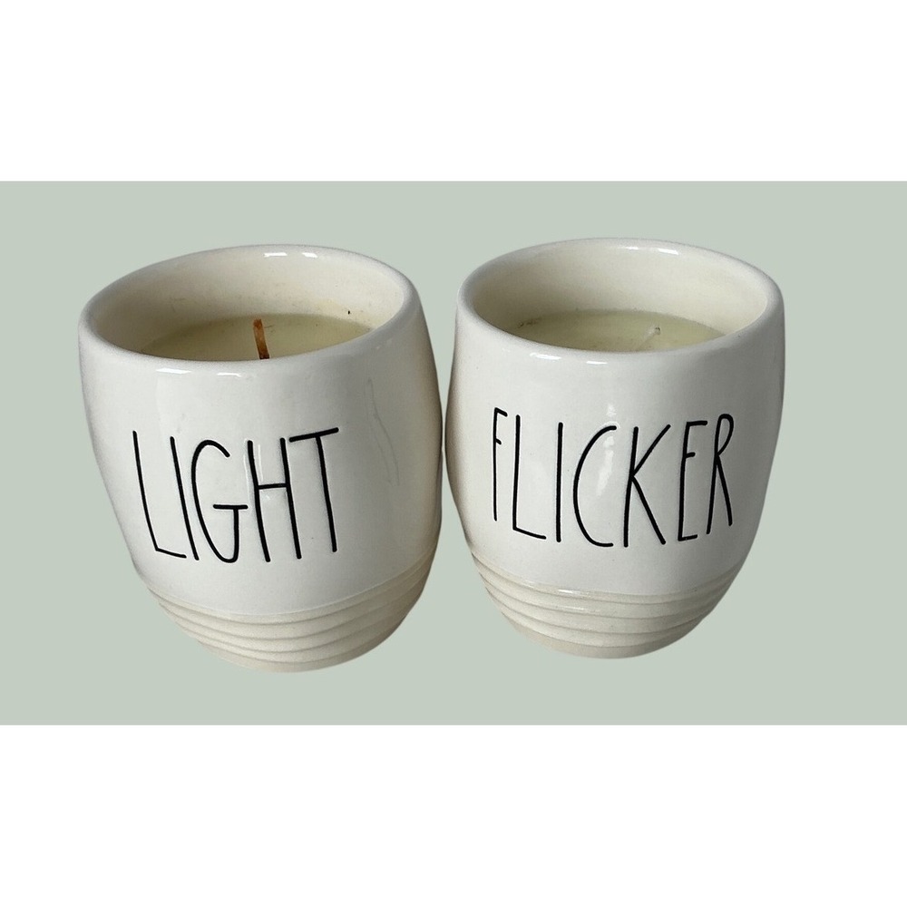 Rae Dunn Scented Candle Set Light Flicker‎ Vanilla Honeysuckle Cream 9.4oz 2pc